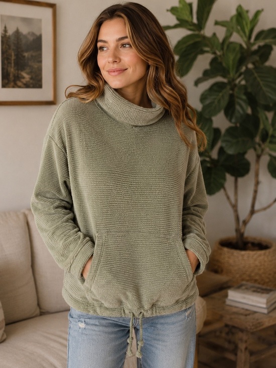 90 Degree By Reflex Tops - 90 Degree by Reflex Olive Green Cowl Neck Sweater size L